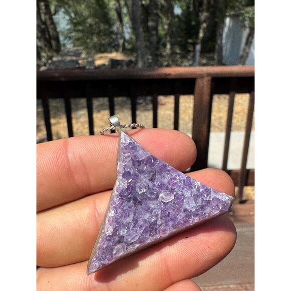 Amethyst Druzy Crystal Pendant Necklace Sterling Silver Chain - New Old Stock - Picture 8 of 8